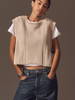 Pilcro Anthropologie Side Buckle Twofer Sweater Tee Oatmeal L